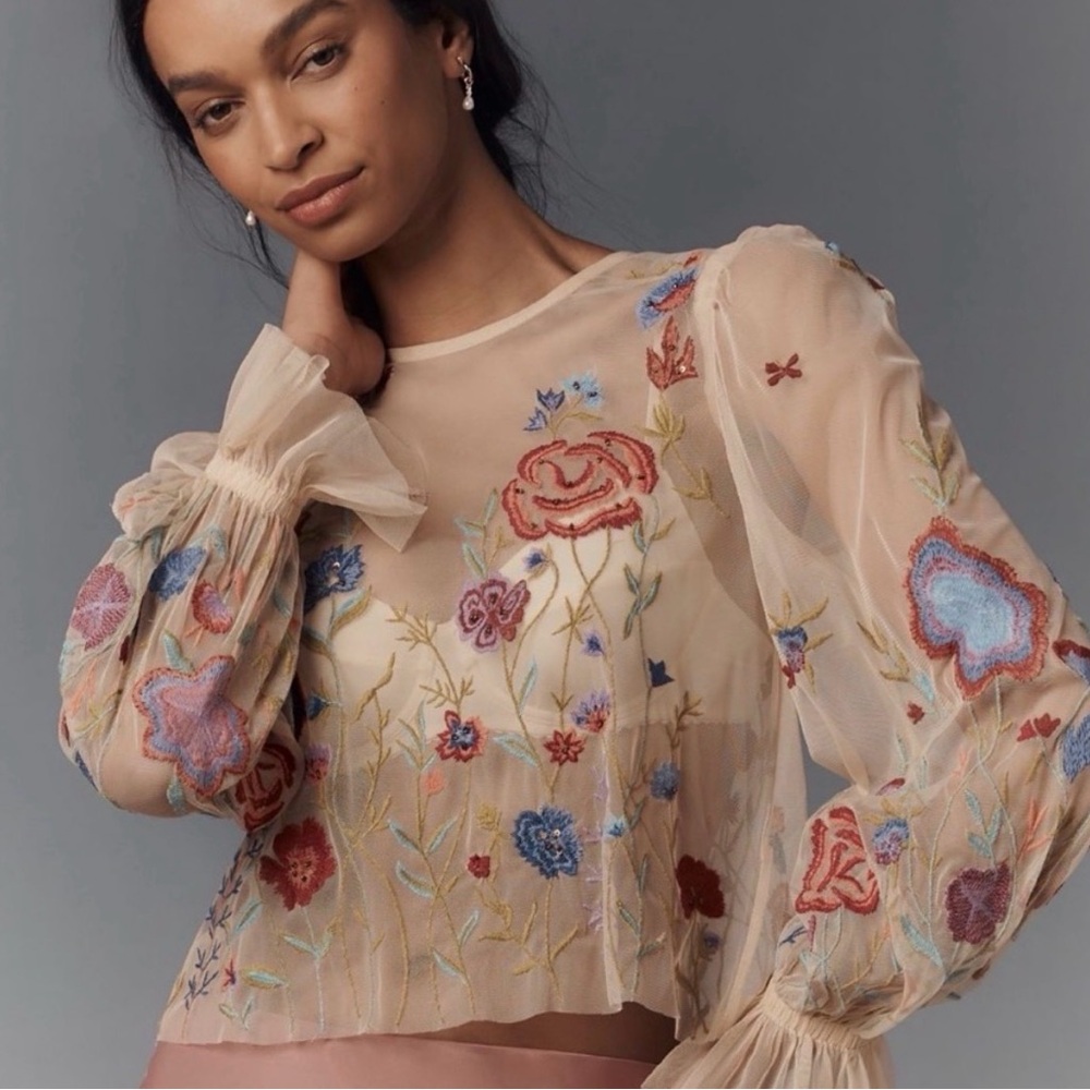 Free People Layla long sleeve appliqué blouse
